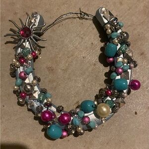 Bejeweled Decorative Horseshoe with Turquoise and Pink Accents